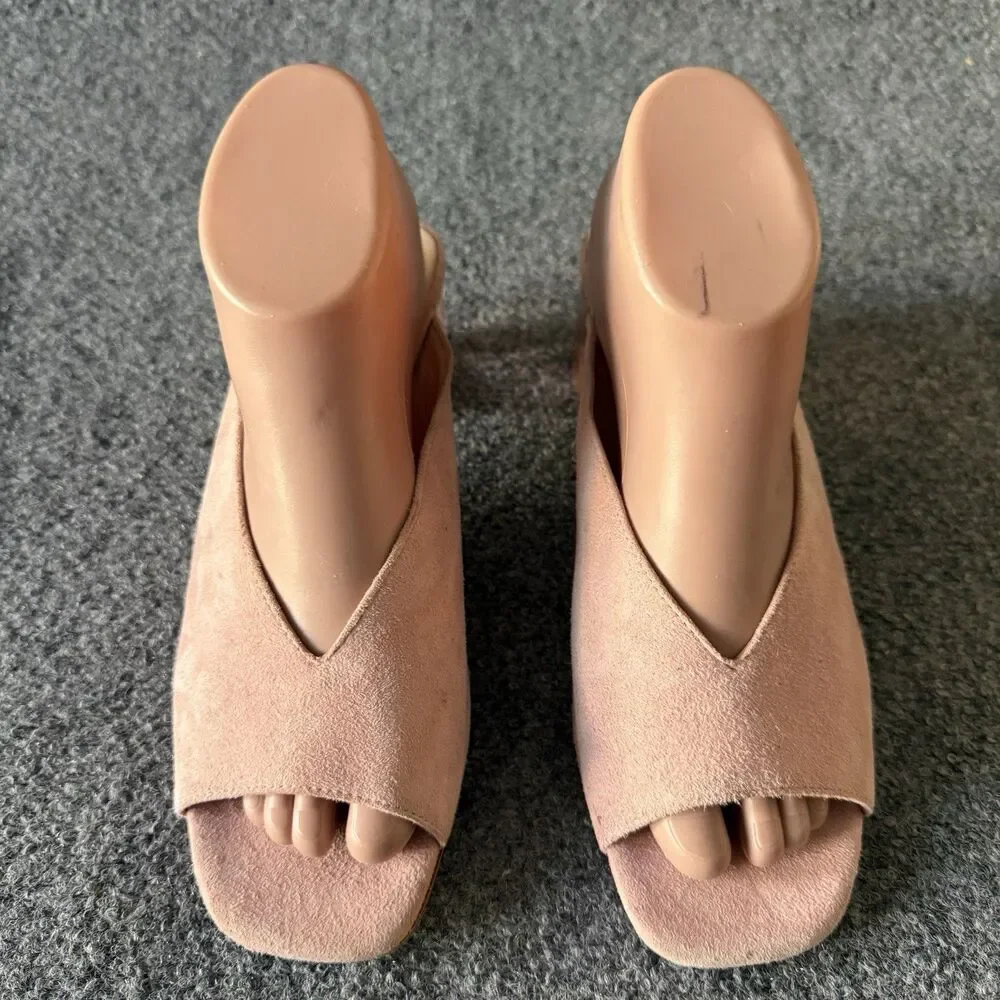 Kate Spade Caila Pink Suede Block Heel Mule Transparent Gem Square Toe 8.5M